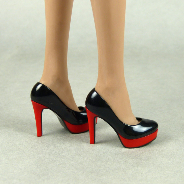 Magic Cube Toys 1/6 Scale Female Black & Red Glossy High Heel Shoes